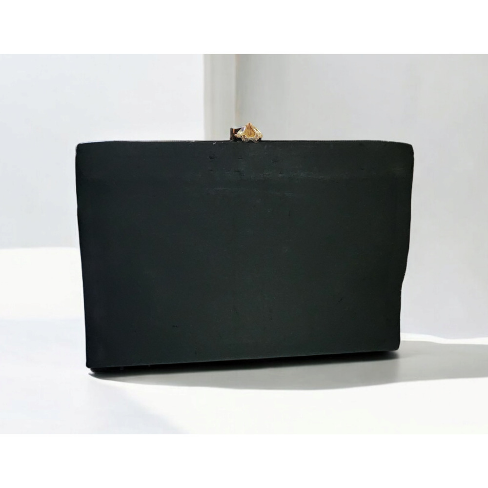 Vtg.1950’s L&M Spotlight Matte Satin Black Fabric Clutch, rhinestone Clasp, USA